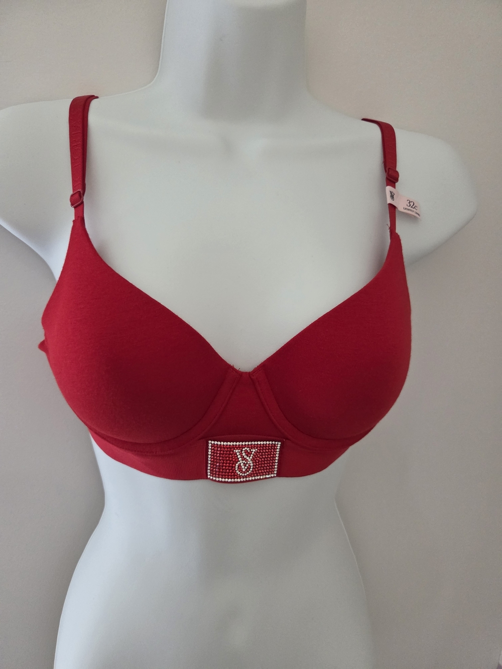 Victoria's Secret Red Padded Underwire Bra with Embellished Logo